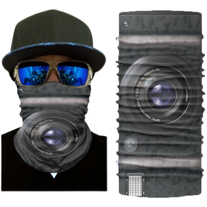 New 3D Printed Camera Tube Scarf Fun Face Shield Warm Motorcycle Neck Scarf For Men Multifunctional Magic Seamless Cover Bandana head scarf men