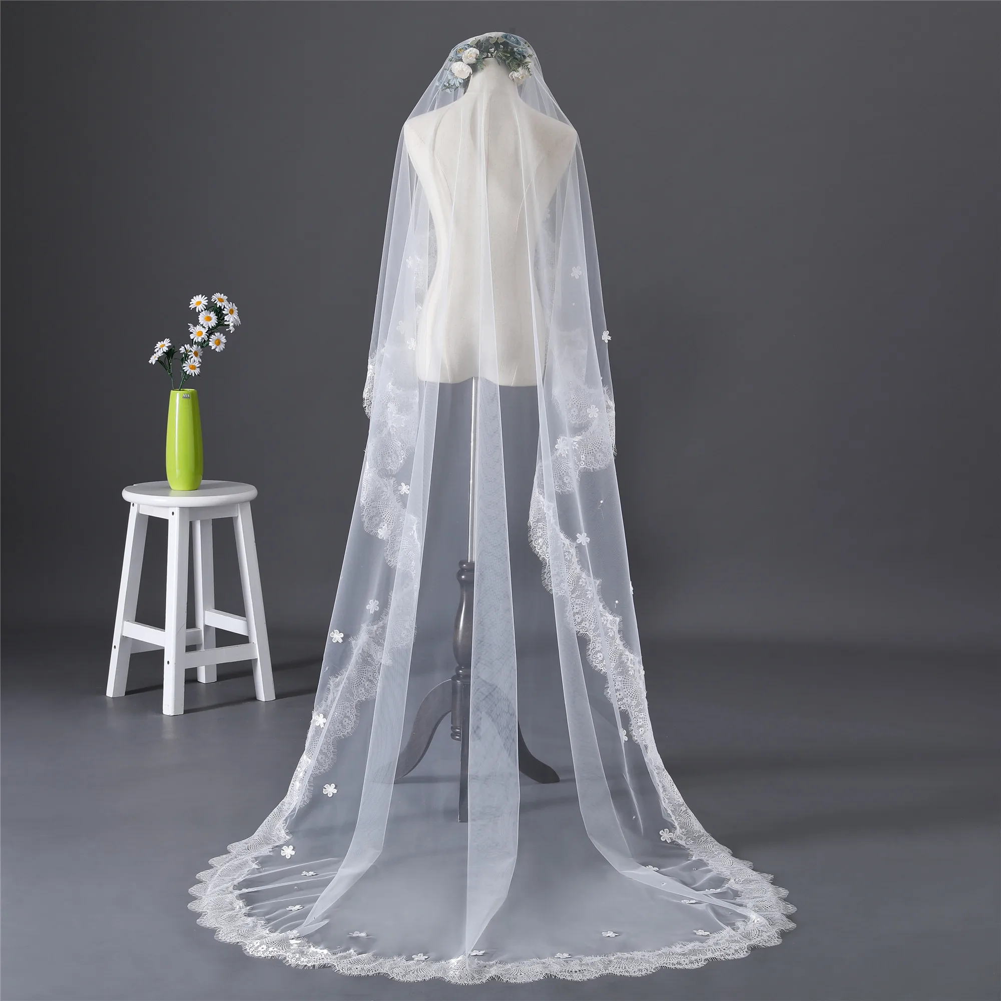 Erosebridal Новое поступление собор 3 ярда Фата невесты bead edge свадебная фата длиной Для женщин, приталенный смокинг, брендовый модный белый свадебный вуаль изготовление размеров под заказ