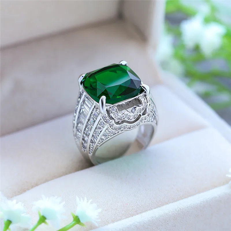Роскошное мужское женское большое кольцо с зеленым камнем кристалл 925 серебро большие свадебные кольца милое обещание Пасьянс циркон обручальное кольцо