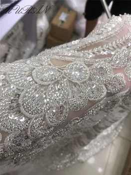 

Heavy Embroidery French Net Tulle Mesh Lace Fabric PWD2032008 with Beads Top Quality Beaded Lace Fabric for Party Dress