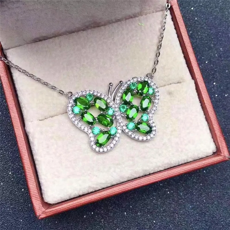 

New natural diopside pendant, 925 silver women's jewelry, simple and generous design, a gift for girlfriends and girlfriends