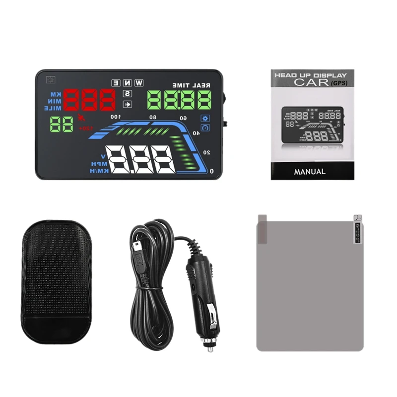 Q7 Auto Car Hud Gps Head Up Display Hd 5.5 Inch Speedometers Overspeed Multi Color Warning Dashboard Windshield Projector | Автомобили и