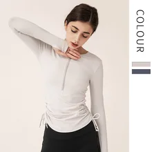 Новинка, топ с полумолнией для йоги, одежда для женщин, для бега, спорта, спортзала, Топ с длинным рукавом, пропускающий воздух, быстро сохнет, облегающая одежда для фитнеса