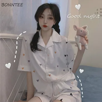 

Pajama Sets Women Simple Sweet Girl Nighty Clothes Print Plus Size 2XL Korean Style Summer Student Cute Short Sleeve Leisure Ins