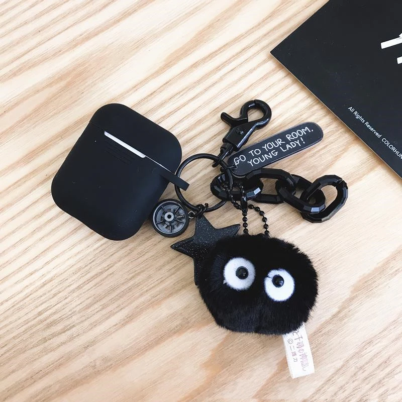 

Black Totoro Briquettes Silicone Earphone Case for Apple airpods key ring Case Accessories Protective Cover Bluetooth cases