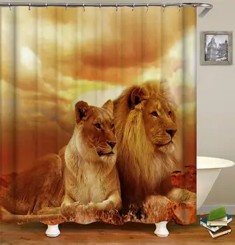 

Home Bathroom Lion Couple On The Grass Shower Curtain 3D HD Printing Easy to Clean Waterproof Colorful Polyester 70"x70"