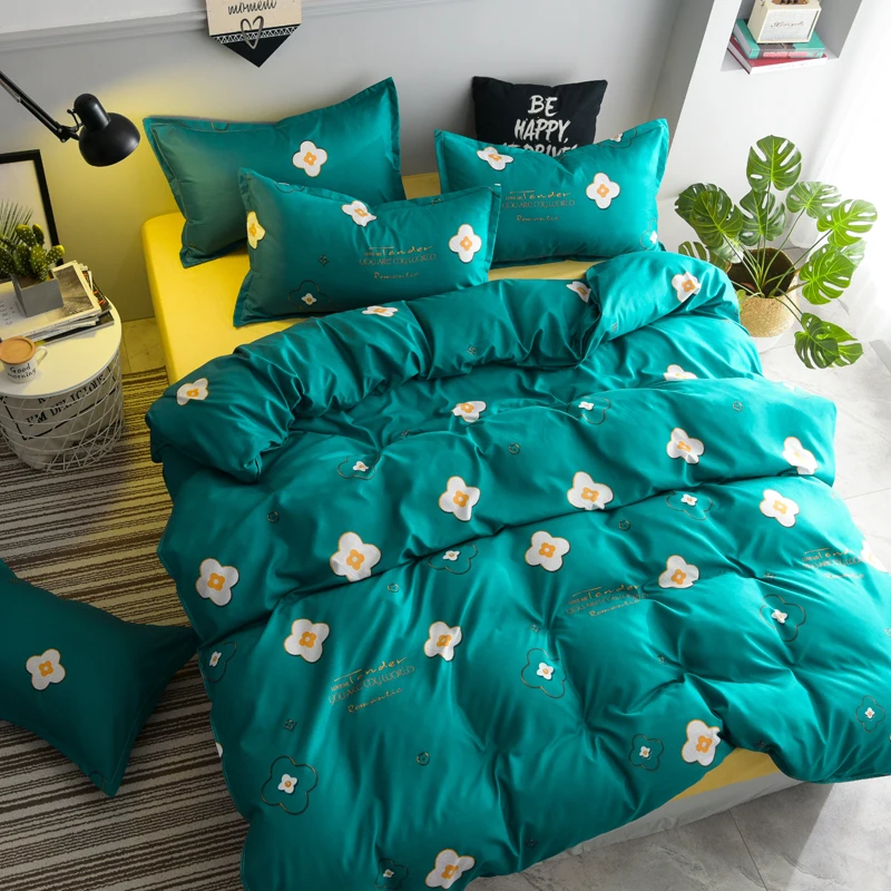 

4Pcs/set Modern Style Printed Cartoon Sanding Bedding Set duvet cover sheets pillowcase Simple comfortable Home Bed cover Decor