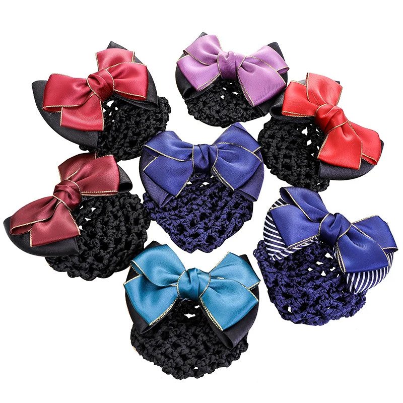 1PC Satin Bow Barrette Floral Lace Official Lady Hair Clip Cover Net Bowknot Bun Snood Women Hairgrip Headband Hairnets