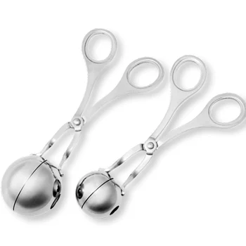 

2Pcs Stainless Steel Meat Ballers Non-Stick Tongs Meatball Cookie Cake Dough Scoop WWO66