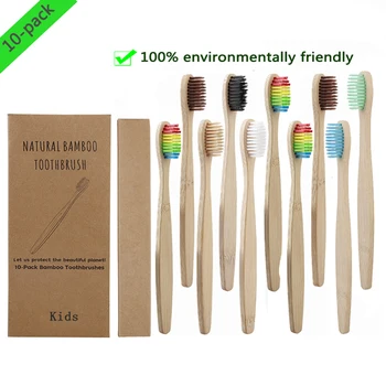

10pcs Soft Bristle Children Bamboo Toothbrushes EcoFriendly Oral Care Travel ToothBrush rainbow color Kid‘s bamboo Toothbrushes