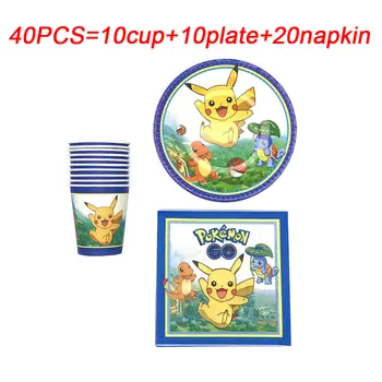 

40PCS/LOT Disposable Napkins Pokemon Go Theme Cartoon Party Tableware Cups Plates Kid's Birthday Party Decorations Supplies Set