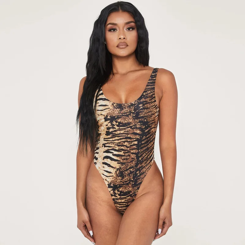 Sexy Sleeveless Backless Body Suits Women Tiger Print Bodycon Slim Bodysuit Overalls Casual Animal Pattern Jumpsuit Rompers Lady | Женская