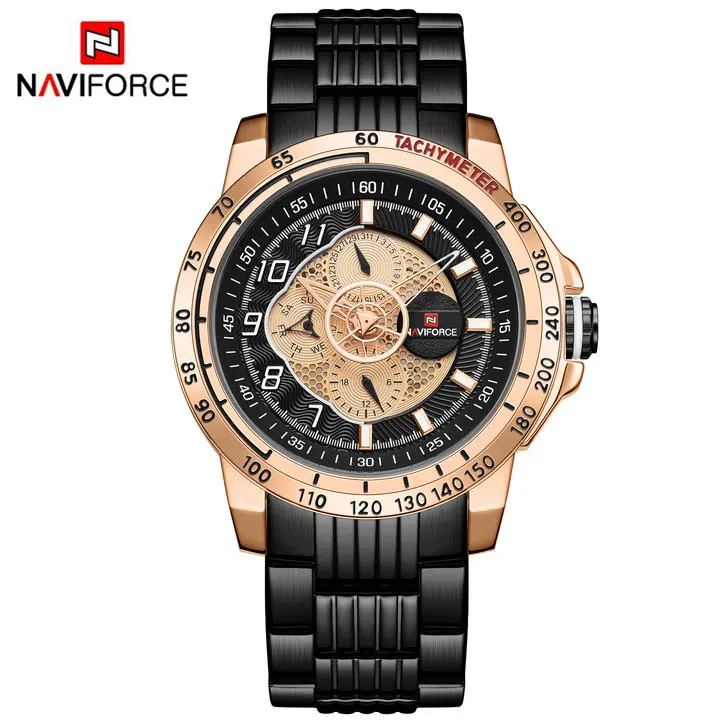BLACK RG NAVIFORCE военные синие мужские кварцевые часы люксовый бренд хронограф часы ремешок из нержавеющей стали водонепроницаемые армейские спортивные наручные часы - Цвет: BLACK RG