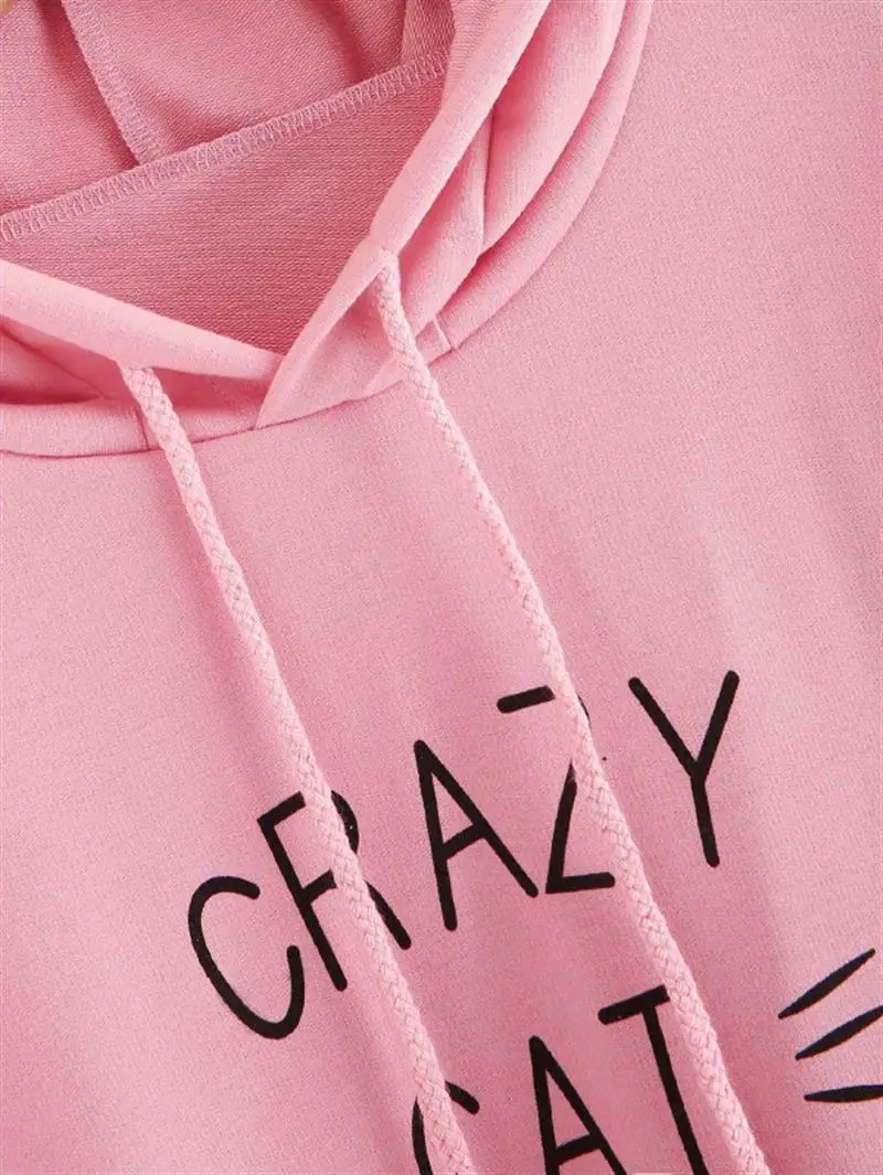 Raisvern/розовые толстовки с капюшоном с надписью CRAZY CAT LADY с милыми кошачьими ушками и карманом, новинка, женская верхняя одежда