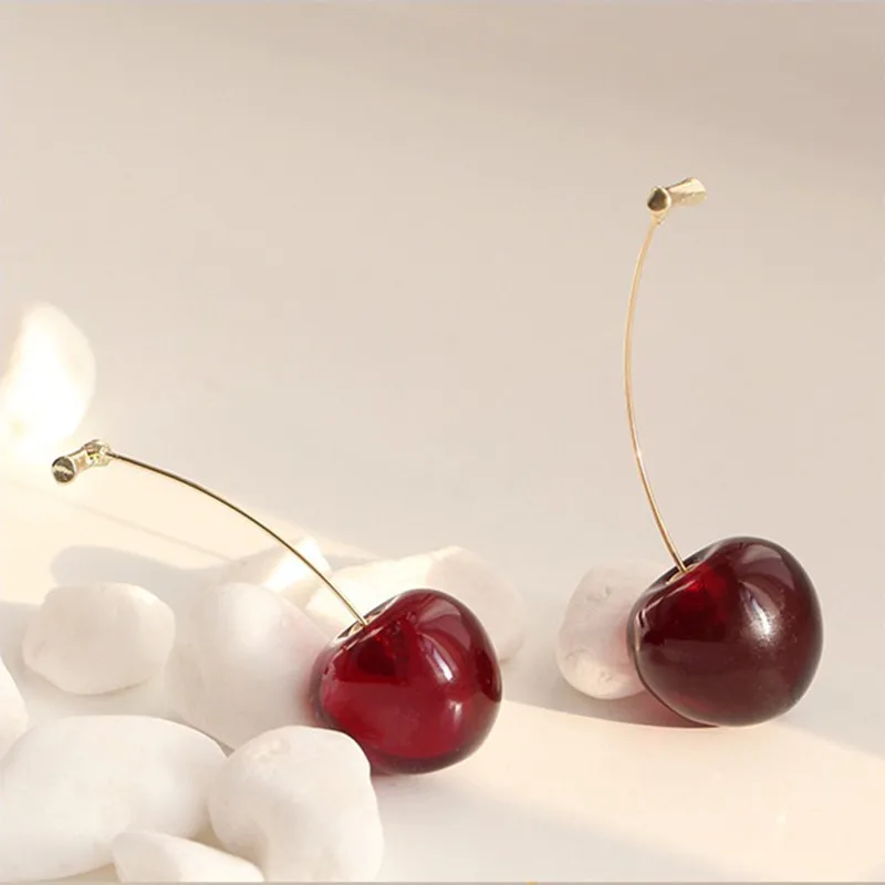 

Korean Temperament Jewelry Cute Cherry Pendant Earrings Hanging Wine Red Pendant Earrings for Women Gift Jewelry
