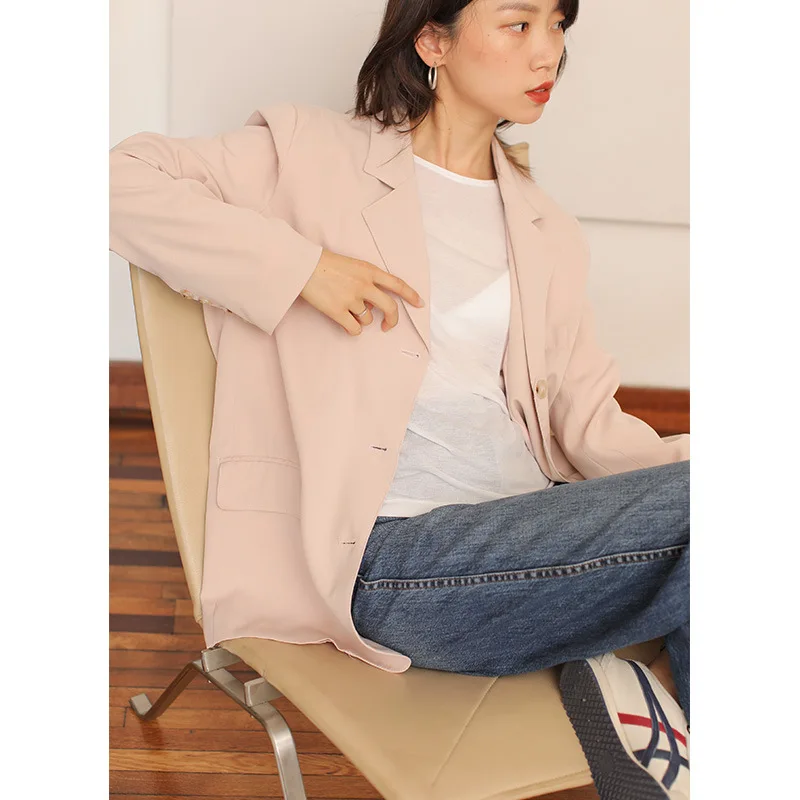 

2019 Autumn New Style Korean-style Casual Loose Thin Light Pink Shoulder Pads Online Celebrity xue sheng kuan Suit Jacket 9511