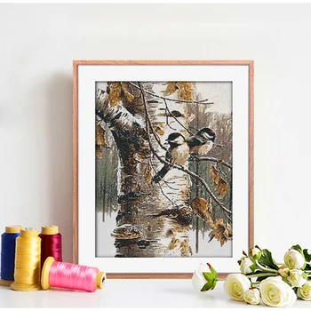 

Joy Sunday birds cross stitch autumn scenery Cross Stitch animal printe cloth Chinese embroidery needlework decoracion for home