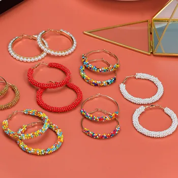 

VCORM Bohemian Ethnic Hoop Beaded Earrings For Women 2020 New Trendy Jewelry Vintage Gold Metal Geometric Big Statement Earrings