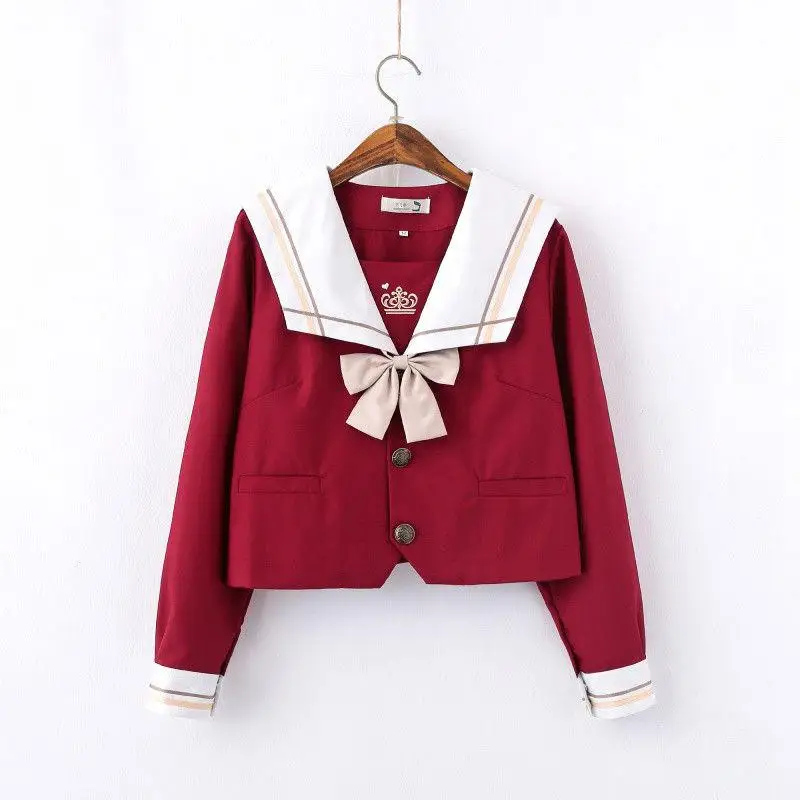 Красная японская школьная форма для девочек, милая Лолита, моряк, Корейская униформа, косплей, рубашка с длинными рукавами, плиссированная юбка, студенческий комплект - Цвет: Package C