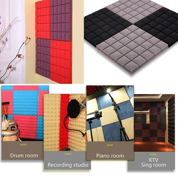 

5 Pcs Acoustic Studio Sound-proof Sound Absorption Foam Wedge Tile Treatment Panel Wedge Protection Wall Tiles 300x300x50mm
