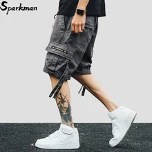 Хип-хоп карго короткий уличная Мужская Harajuku короткий летний карман Короткие хлопковые беговые штаны серые повседневные свободные уличная одежда