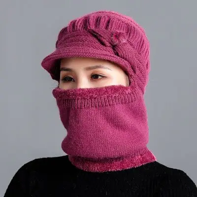medium purple Новинка, модные женские теплые зимние шапки-бини, женская зимняя шапка, шарф, набор, Балаклава, маска, шапка, вязаные шапки - Цвет: medium purple