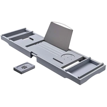 

Bamboo Bathtub Stand Multifunctional Storage Phone Holder Toilet Retractable Bathroom Tray Retractable Bamboo Bath Tray with Dri