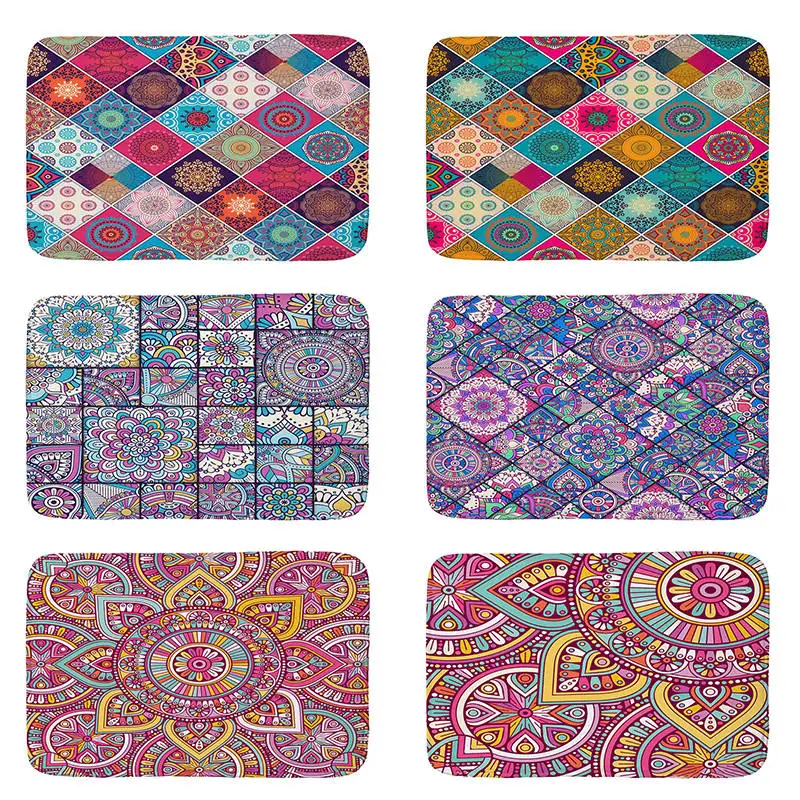 

Mandala India Bliss Sun Moon printed Flannel Floor Mat Anti-Slip Tapete Floor Mats Kitchen Doormat welcome mats for front door