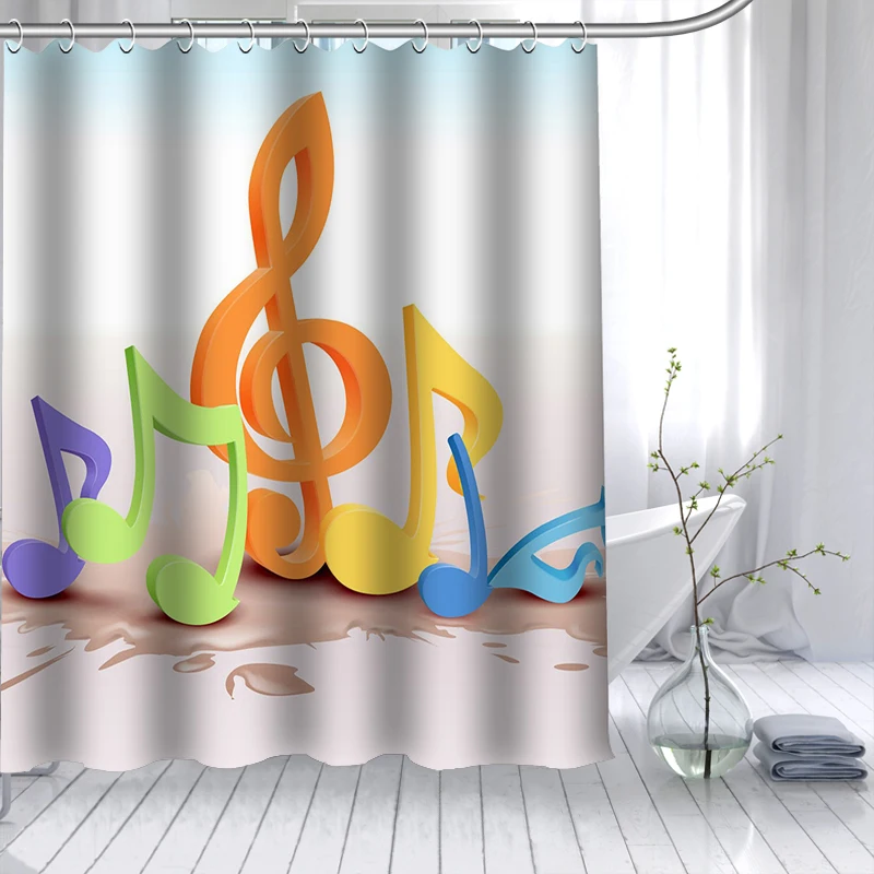 

Custom Bath Curtains Print Creative Musical Notes Beautiful Shower Curtains Waterproof Bathroom Curtain Polyester Fabric 12 Hook