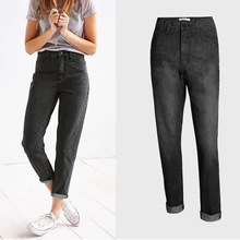 Женские повседневные джинсы, весна, черные прямые джинсы для женщин, высокая талия, свободные, простые джинсовые штаны, BF стиль, женские штаны