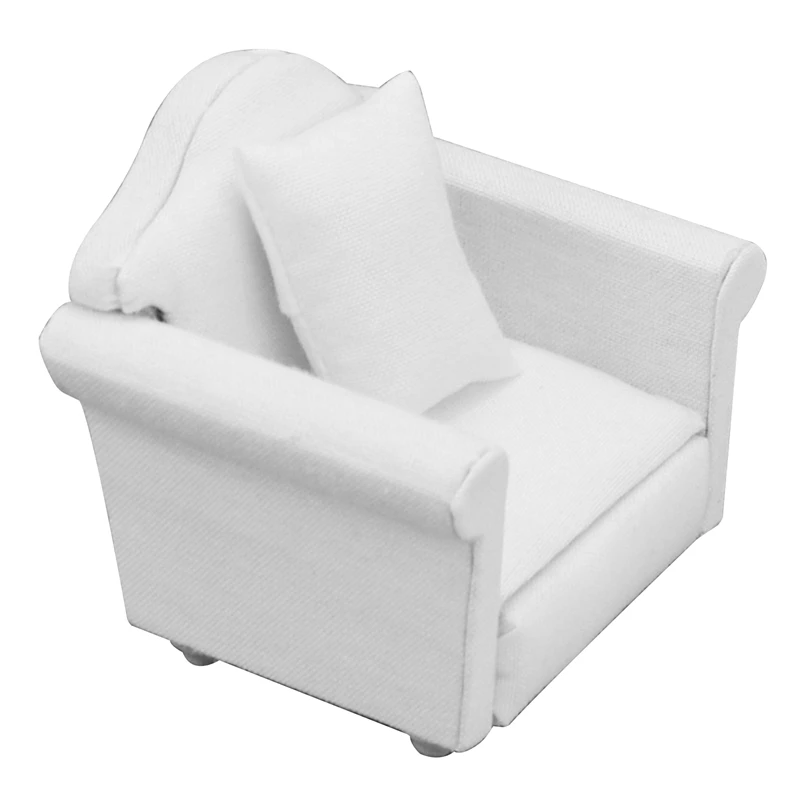 112 Dollhouse Mini Sofa Armchair Living Room Furniture White Wooden 