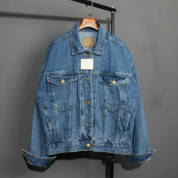 

Vintage Women Jacket 2020 Autumn Winter Oversize Denim Jackets Washed Blue Jeans Coat Turn-down Collar Outwear Bomber Jacket