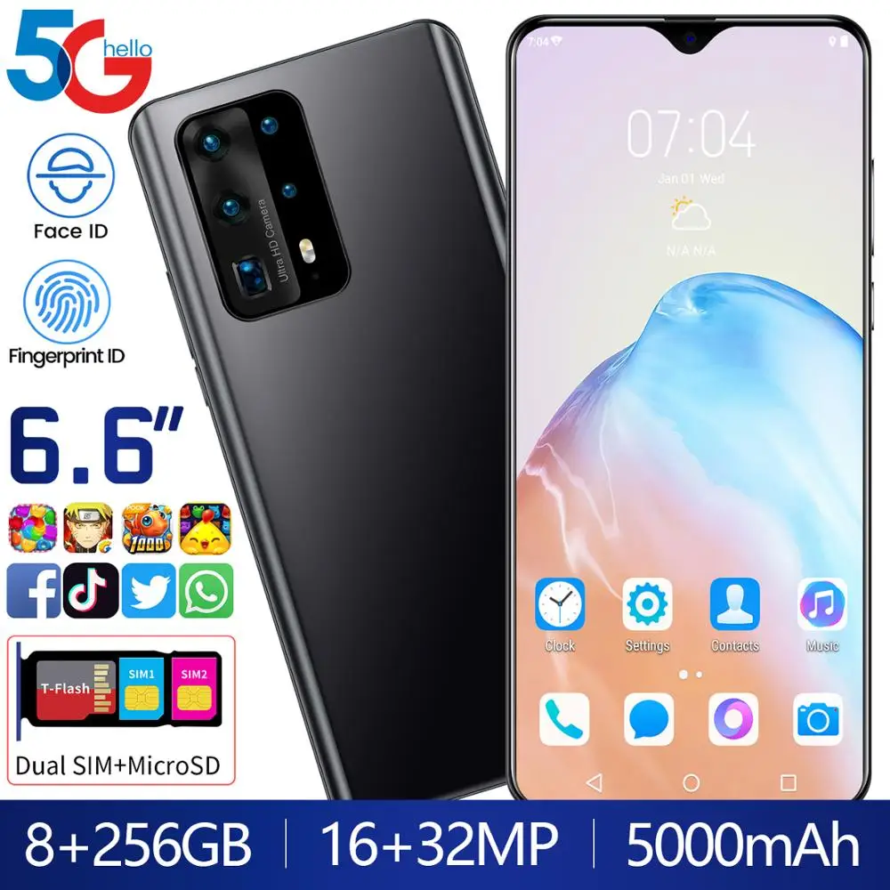 US $117.30 2020 P40pro Cellphone 66 Inch Android 10 System Full Screen 8G 256G Fingerprint Unlocking Facial Recognition 4G Network Phone