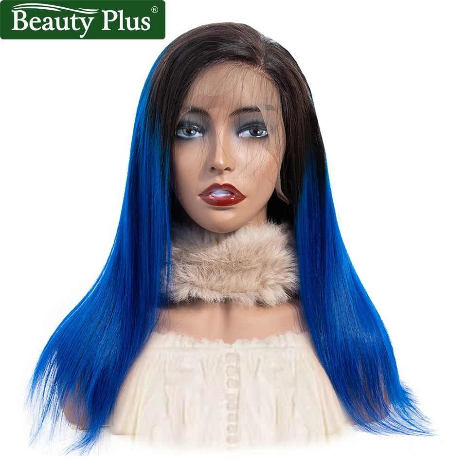 Омбре 4*4 парик на шнурке человеческие волосы отбеленные узлы темные корни бразильские прямые волосы предварительно сорванные Remy 1b/30 человеческие волосы парики - Цвет волос: 1B Blue