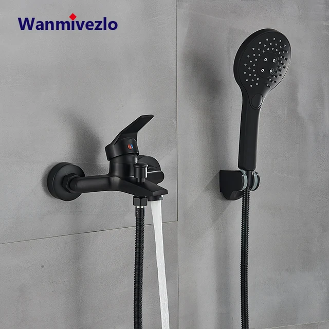 Rubinetto per doccia nero opaco Montaggio a parete Rubinetto per doccia per bagno Rubinetto per vasca Miscelatore per doccia Valvola miscelatrice Valvola di controllo 1