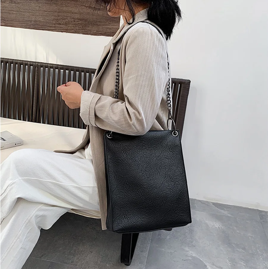 Mara's Dream New Solid Color Female Bag Shoulder Diagonal Chain Bag Black Vertical Square Shoulder Bag
