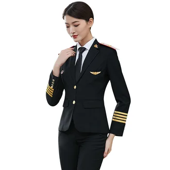 

High Quality Women Single Breasted Blazer Jacket Suits Railway Pilot Captain Uniform Cosplay Stage Performance Costume Clothes