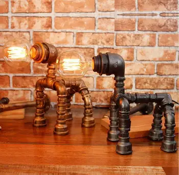 

Loft personality antique copper water pipe iron industry style retro restaurant bar desk bedside table lamp