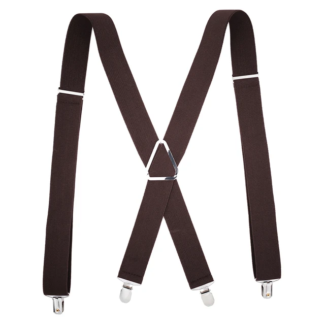 Solid Color Suspenders Braces with Clips for Women Men Adult X Back Adjustable Elastic Large Size Tirante Trousers Strap Bretele Cafe