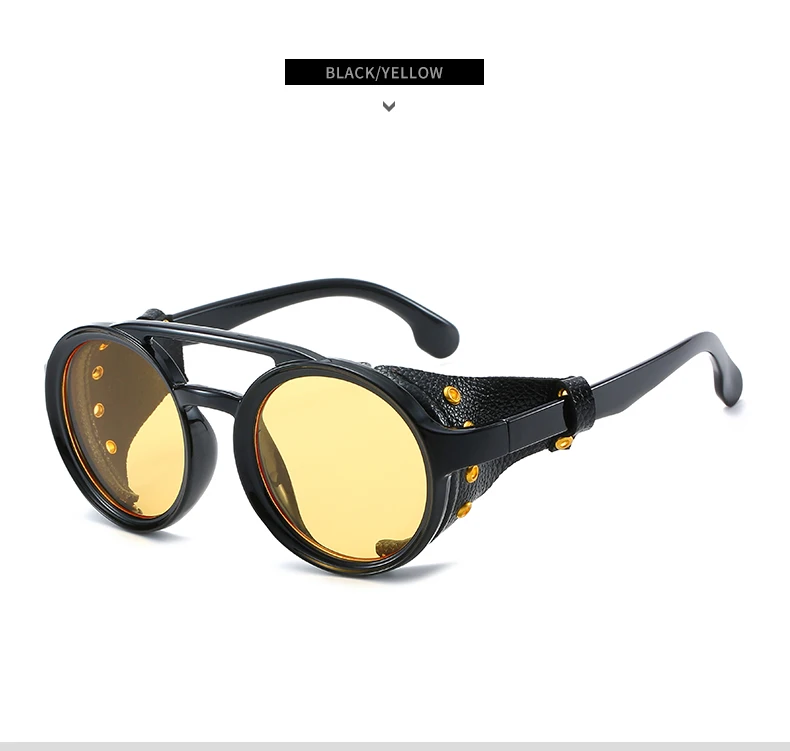 Longketter ретро круглые солнцезащитные очки в стиле стимпанк мужские стильные кожаные с боковыми щитками Солнцезащитные очки женские солнцезащитные очки Панк-очки UV400