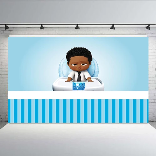 Фон для фотостудии Boss Baby Shower 1 й день рождения мальчиков белые и синие полосатые