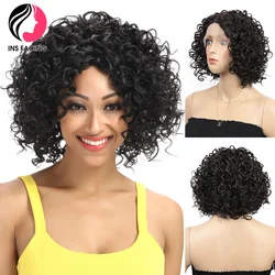 INS FACING Short Wavy Lace Wig Synthetic for Black Women 12'' Curly Daily Use Party Wave Wigs Heat Resistant Fiber Hair