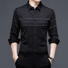 Chemise à manches longues pour homme, vêtement de marque, Style coréen, imprimé, bande Anti rides, Slim Fit, printemps automne