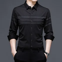 Estilo da marca primavera outono novo coreano camisa masculina manga longa impressão anti rugas camisa de tira roupas masculinas ajuste fino