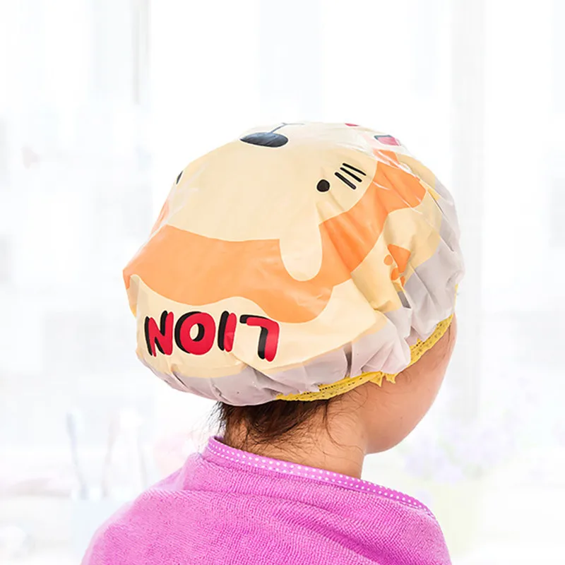 

1Pcs Cartoon Animal shower cap waterproof for women hat for baths and saunas lace elastic band cap spa cap hair protective cap