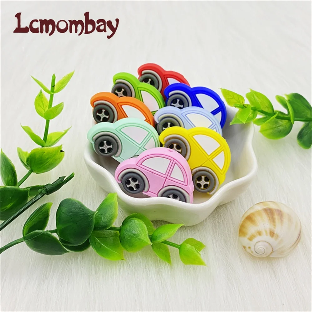 10/pcs Mini Car Silicone Beads Baby Teether Bead Teething Toys Accessories BPA Free Rodents Chewable Toys