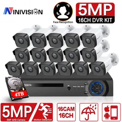 Système de caméra de sécurité Super HD, H.265 + 16CH, 5,0 mp, pour l'extérieur, étanche, CCTV, Kit DVR, HDD, P2P, 16 canaux 
