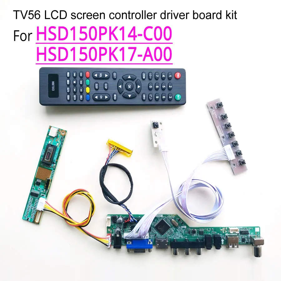 Для HSD150PK14-C00 HSD150PK17-A00 ЖК-панель T. V56 привод карты доска клавиатура+ пульт+ инвертор LVDS 1CCFL 30Pin VGA HDMI AV USB Комплект
