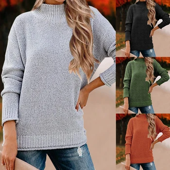 

Basic Women Pullover and Sweaters Autumn Winter Thick Warm Jumper Top Turtleneck Knitted Sweater 100% Acrylic Computer Knitted