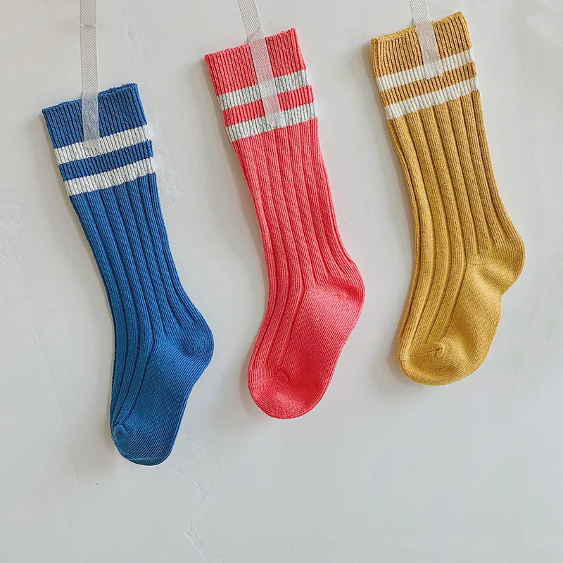 Детские носки для детей унисекс, однотонный в полоску детские носки гольфы для мальчиков и девочек хлопковые носки для детей ясельного возраста модные детские вещи